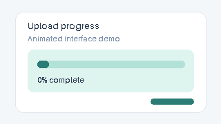 Compressed interface GIF with text, flat colors and a moving progress indicator